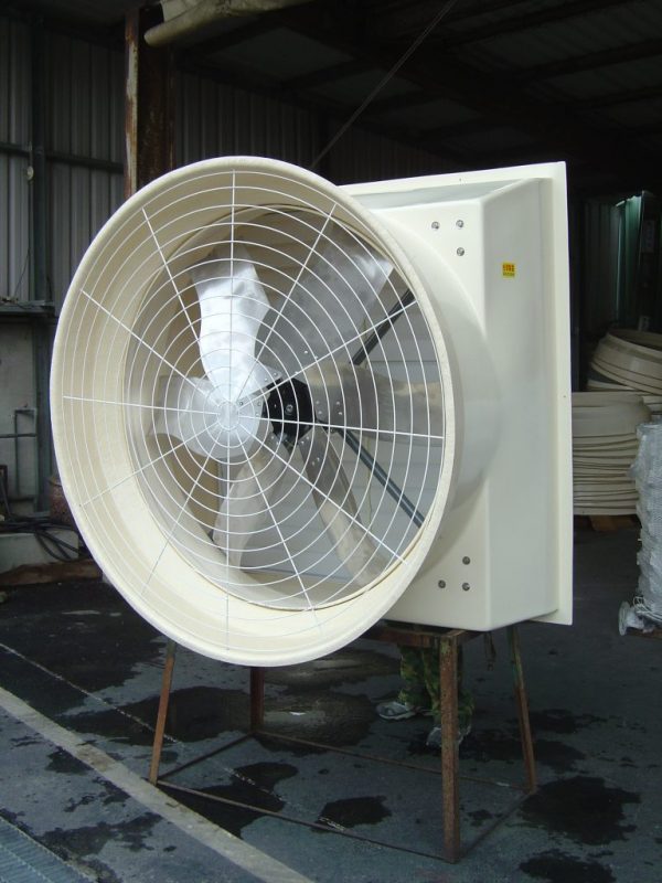 Industrial ventilation fan with a metal grid